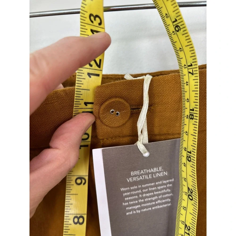 Garnet Hill European Flax Linen Straight Leg Pants Ochre‎ Turmeric Size 8